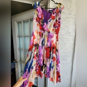 Adrianna Papell Silk Multicolor Vibrant Floral Dress Sz 6.
